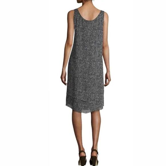 Eileen Fisher System, “Elemental” Crinkle Silk Printed Dress, Size L Black White - Picture 2 of 11
